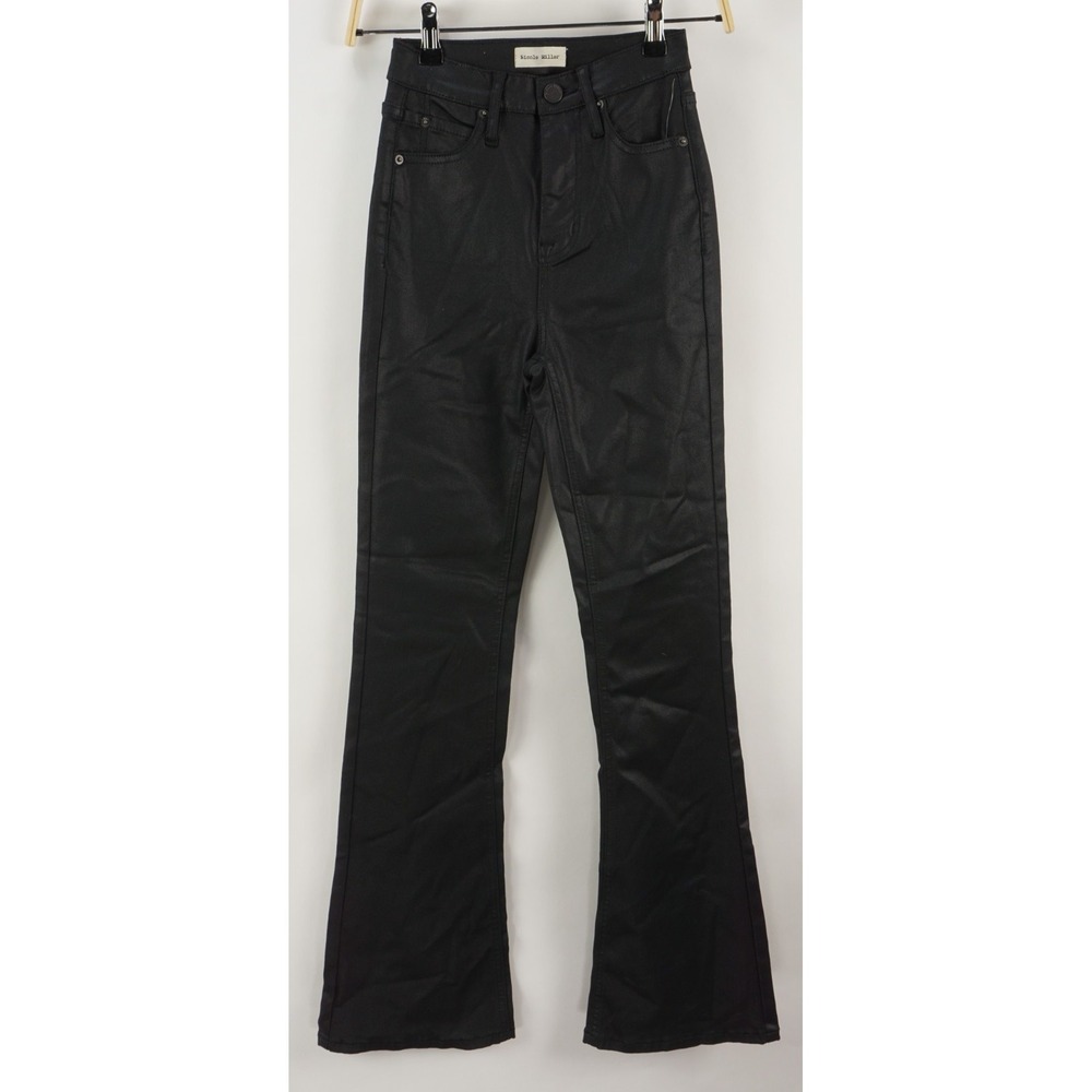 $128 Nicole Miller Women's Glisten High Rise Coated Flare Jeans‎ Size 24 Black